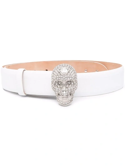 Shop Philipp Plein Skull-studded Leather Belt In 白色