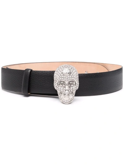 Shop Philipp Plein Skull-studded Leather Belt In 黑色