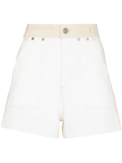 Shop Chloé High-rise Two-tone Denim Shorts In 白色