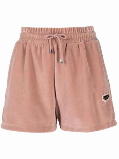Shop Philipp Plein Velvet-effect Logo Jogging Shorts In Pink