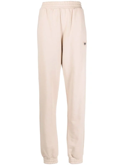 Shop Philipp Plein High-waisted Cotton Track Pants In Neutrals