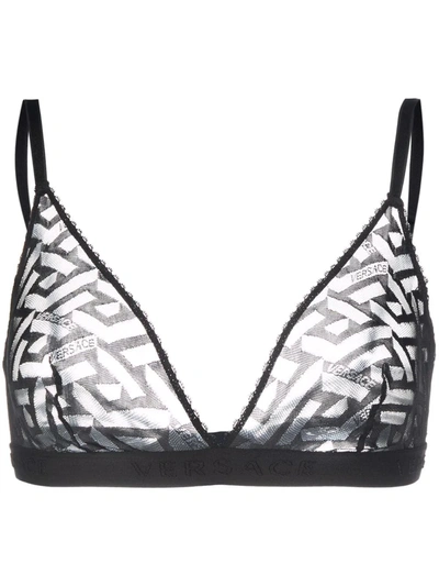 Versace Greca Signature Tulle Bralette In Black