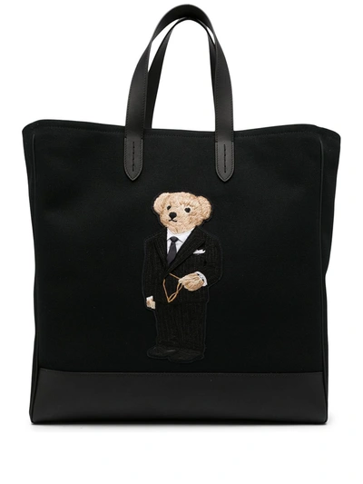 Ralph Lauren Polo Bear Canvas Tote Bag In Black | ModeSens