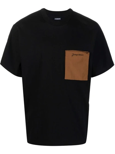 Shop Jacquemus Contrasting-panel Detail T-shirt In 黑色
