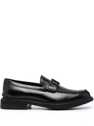 Shop Tod's Semi-shine Leather Loafers In Black