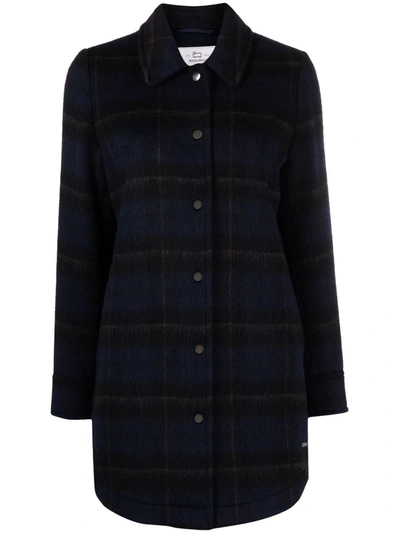 Shop Woolrich Check-print Oversized Shirt Jacket In Blue