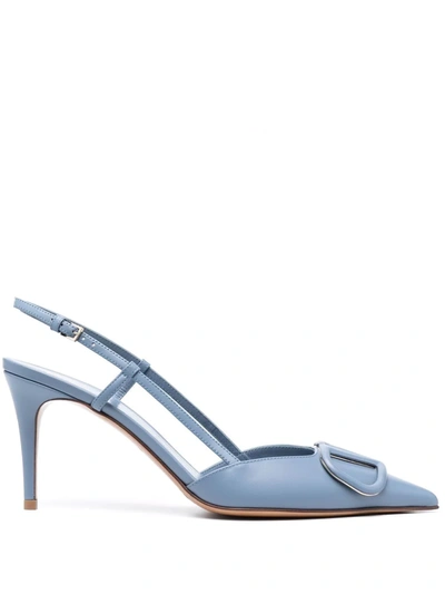 Shop Valentino Vlogo Pointed-toe Pumps In Blue