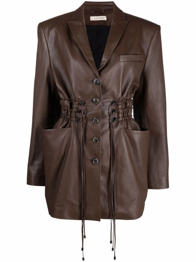 Shop The Mannei Fitted-waist Leather Jacket-dress In Brown