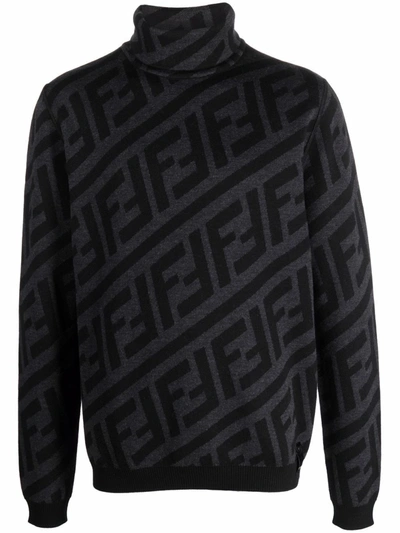 Shop Fendi Ff-motif Roll-neck Jumper In Grey