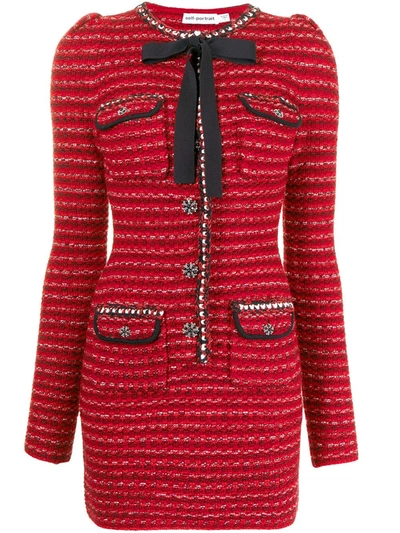 Shop Self-portrait Mélange Knit Mini Dress In Red