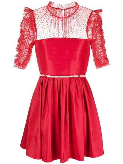 Self-portrait Self Portrait Taffeta And Tulle Mini Dress With Belt In Red