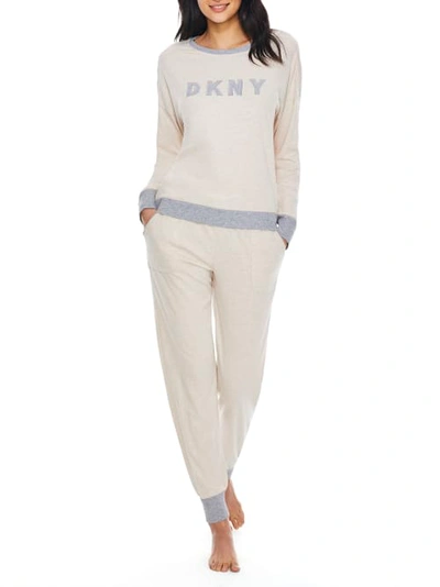 Shop Dkny Sleepwear Signature Knit Pajama Set In Shell Heather