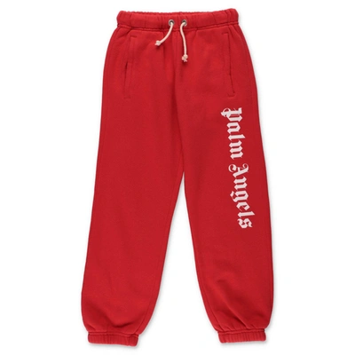 Palm Angels Red Sweatpants For Kids With White Logo In Rosso | ModeSens