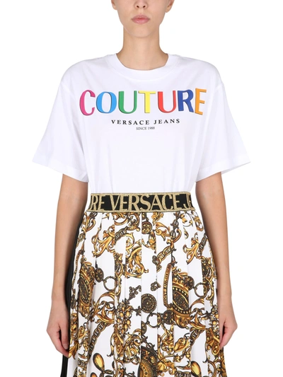 Shop Versace Jeans Couture Crew Neck T-shirt In Bianco