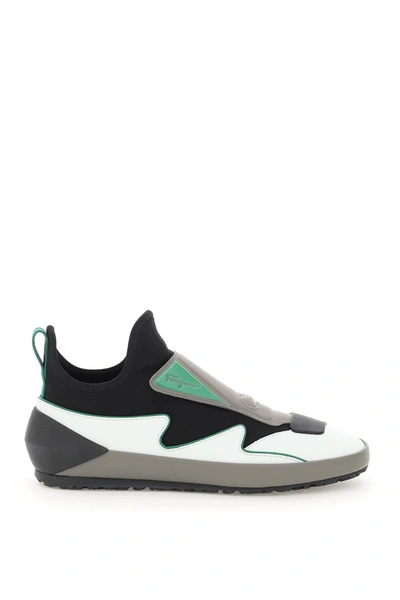Shop Ferragamo Gancini Sock Sneakers In Nero Astronaut S Green (black)