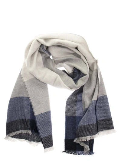 Shop Brunello Cucinelli Wool And Cashmere Check Scarf In Grey/blue