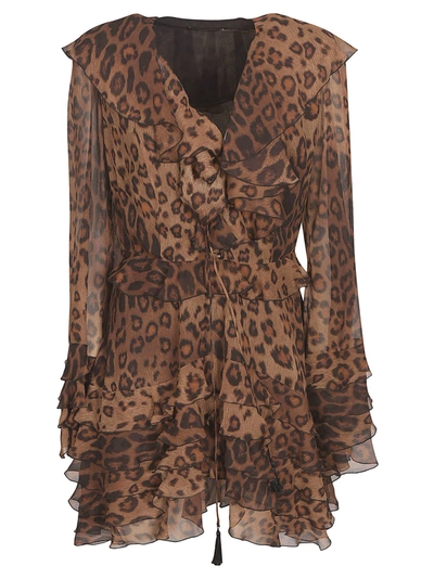 Shop Etro Leopard Print Dress In Camel/black