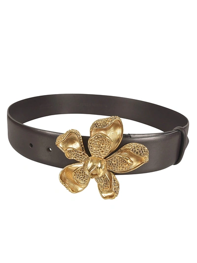 Shop Alberta Ferretti Floral Buckle Belt In Black