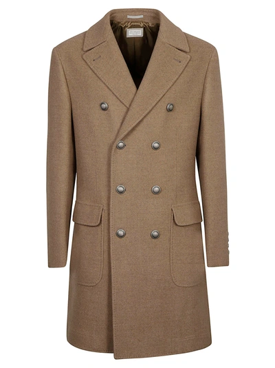 Shop Brunello Cucinelli Double-breasted Coat In Brown Navy