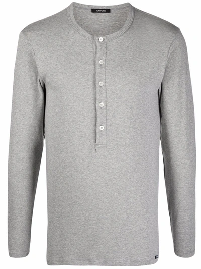 Shop Tom Ford Long-sleeve Button-fastening Top In Grey