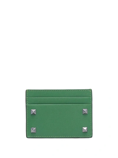 Shop Valentino Rockstud-embellished Cardholder In Green