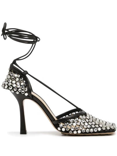 Shop Bottega Veneta Crystal-embellished Tie-ankle Sandals In 黑色