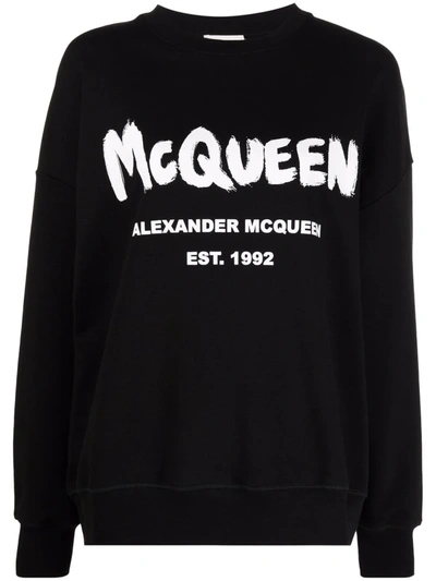 Shop Alexander Mcqueen Logo-print Crew Neck Sweatshirt In 黑色