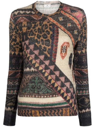 Shop Etro Patterned Knitted Jumper In 褐色