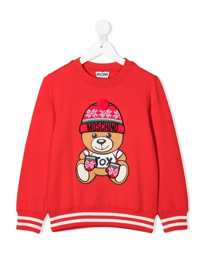 Shop Moschino Knitted Bear Logo Jumper In Red