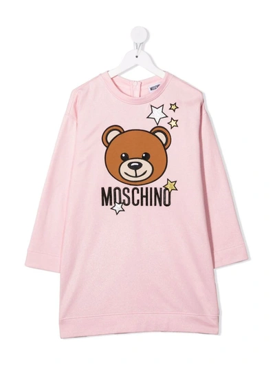 Shop Moschino Graphic-print Jersey Dress In Pink