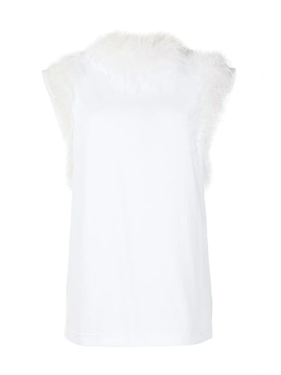Shop Dolce & Gabbana Ostrich Feather-trim Blouse In White