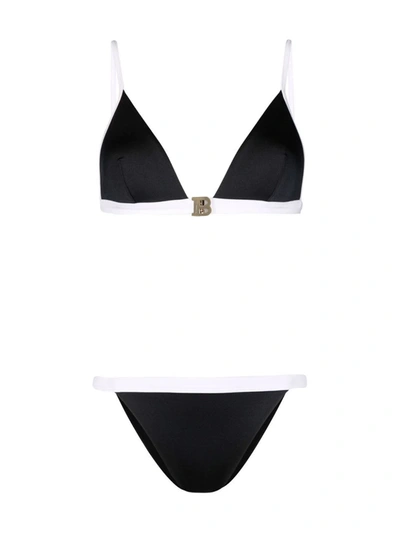 Shop Balmain Two-tone Triangle Bikini Set In Black