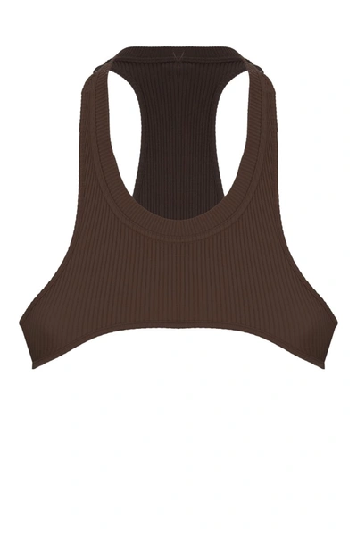 Shop Adamo Ribbed Knit Cropped Top In Brown