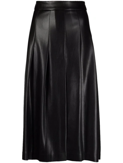 Shop Msgm Pleated Faux-leather Midi Skirt In Black