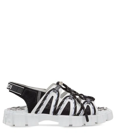 Shop Fendi Logo Strap Chunky Sole Sandals In White