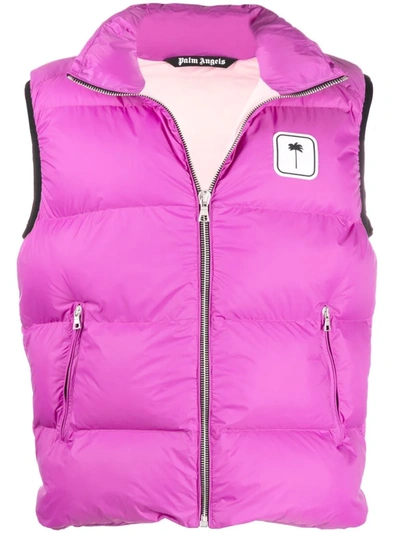 Palm Angels Fuchsia Pink Logo-patch Padded Gilet In Rosa