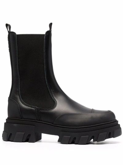 Shop Ganni Chunky Combat-style Boots In Schwarz