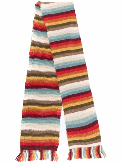 Shop Alanui Striped Wool-blend Scarf In Blau