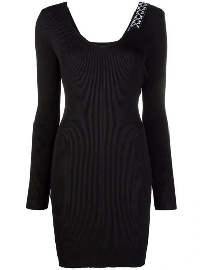 Shop Off-white Black And White Arrows Ribbed Knit Minidress In Nero