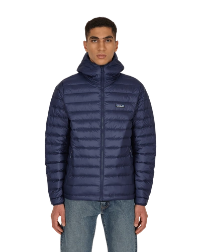 Shop Patagonia Down Sweater Hoody Jacket In Classic Navy
