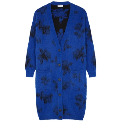 Shop Red Valentino Blue Floral-print Knitted Cardigan