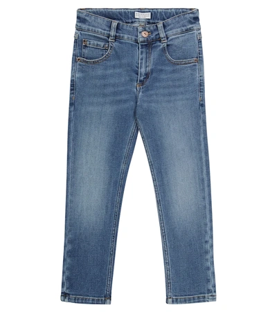 Shop Brunello Cucinelli Stretch Cotton-blend Slim Jeans In Blue