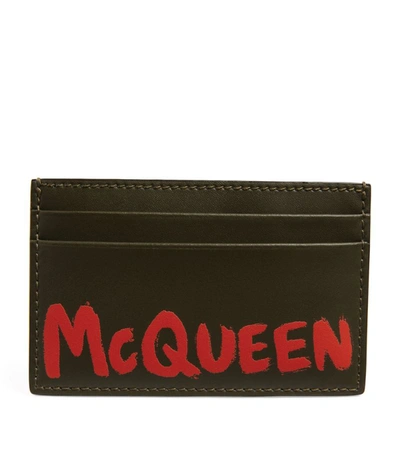 Shop Alexander Mcqueen Leather Mcqueen Graffiti Card Holder In Brown