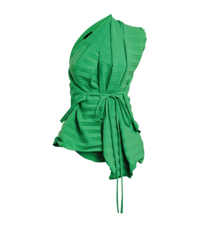 Shop A.w.a.k.e. Pleated One-shoulder Wrap Top In Green