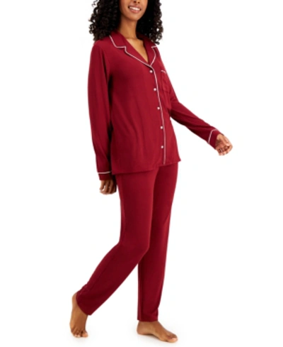 Shop Alfani Notch Collar Pajama Set, Created For Macy's In Garnet Stone