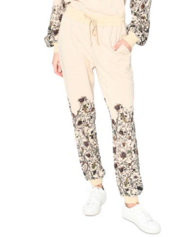 Shop Nicole Miller Thai Jungle Cotton French Terry Sweatpants In Beige