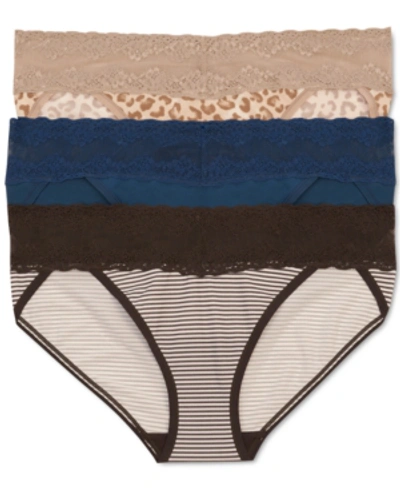 Shop Natori Bliss Perfection Lace Waist Vikini, Pack Of 3 In Sandcastle Animal Print/ivy/rose Beige