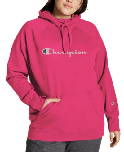 Shop Champion Powerblend Plus Size Logo Hoodie In Deep Raspberry