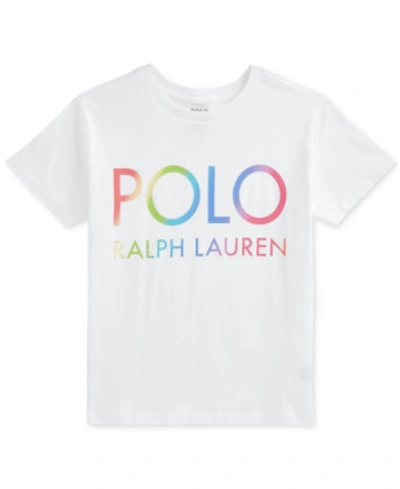 Shop Polo Ralph Lauren Big Girls Rainbow Logo Jersey T-shirt In White