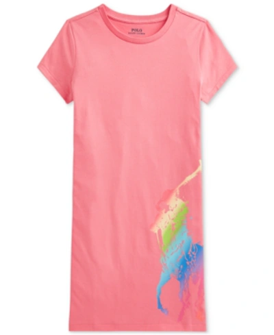 Shop Polo Ralph Lauren Big Girls Big Pony Jersey T-shirt Dress In Ribbon Pink